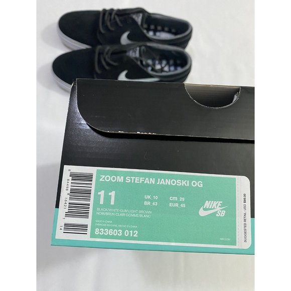New Mens Size 11 Black White Nike SB Zoom Stefan Janoski OG Skate Shoes